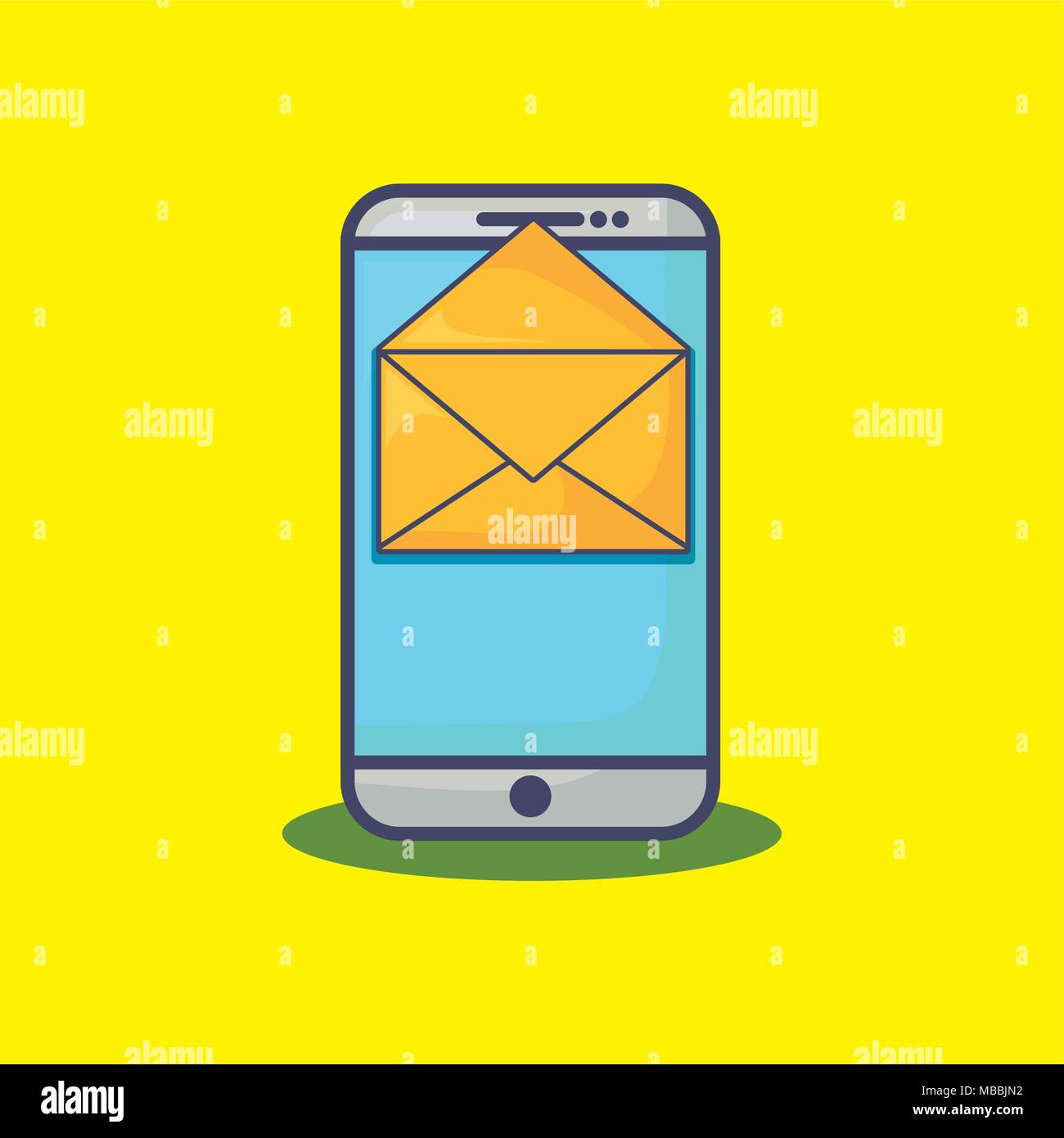 smartphone with envelope icon over yellow background, vector ...
