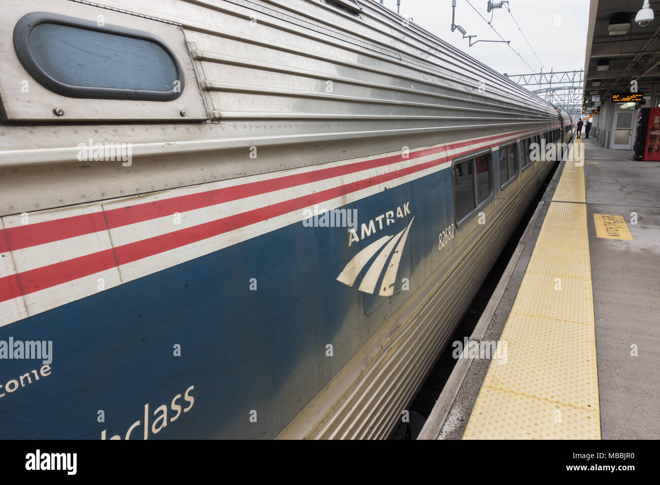 Passengers board Amtrak train at New England station New Haven