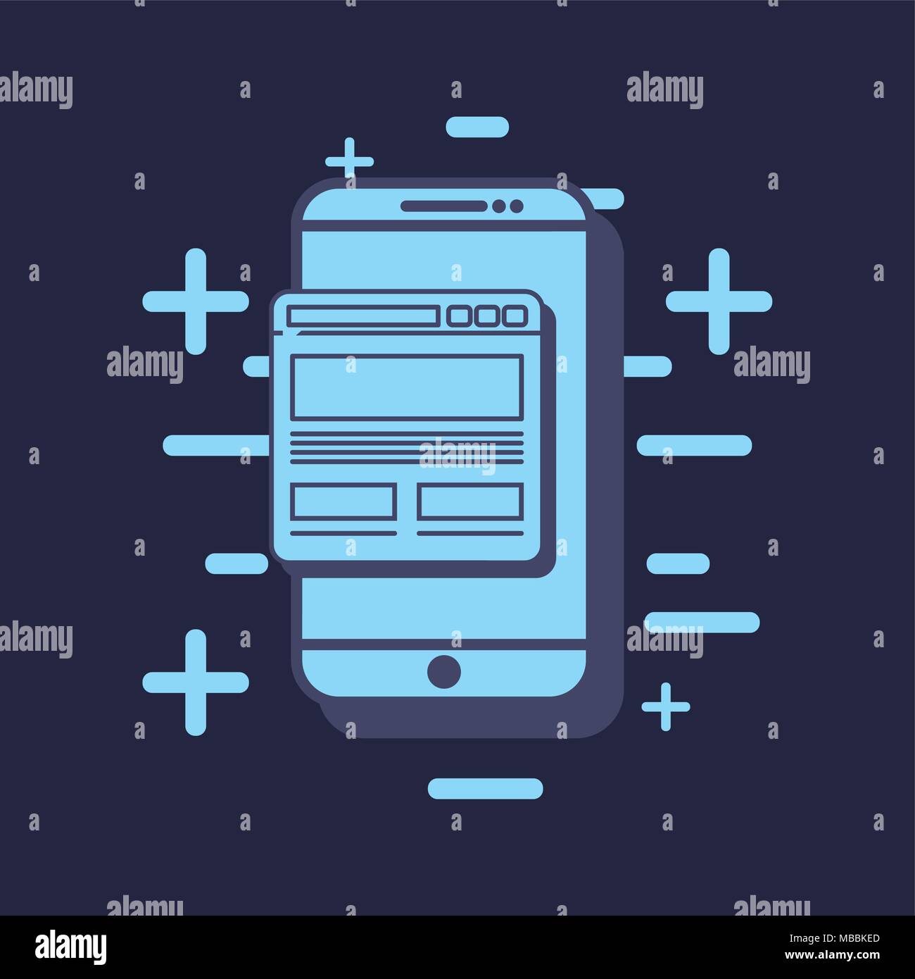 smartphone with web interface over blue background, vector illustration ...