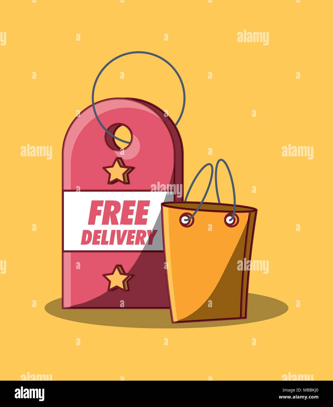 Free delivery design with shopping bag over yellow background, colorful