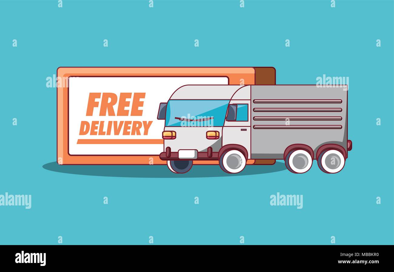 Free delivery design with cargo truck icon over blue background ...