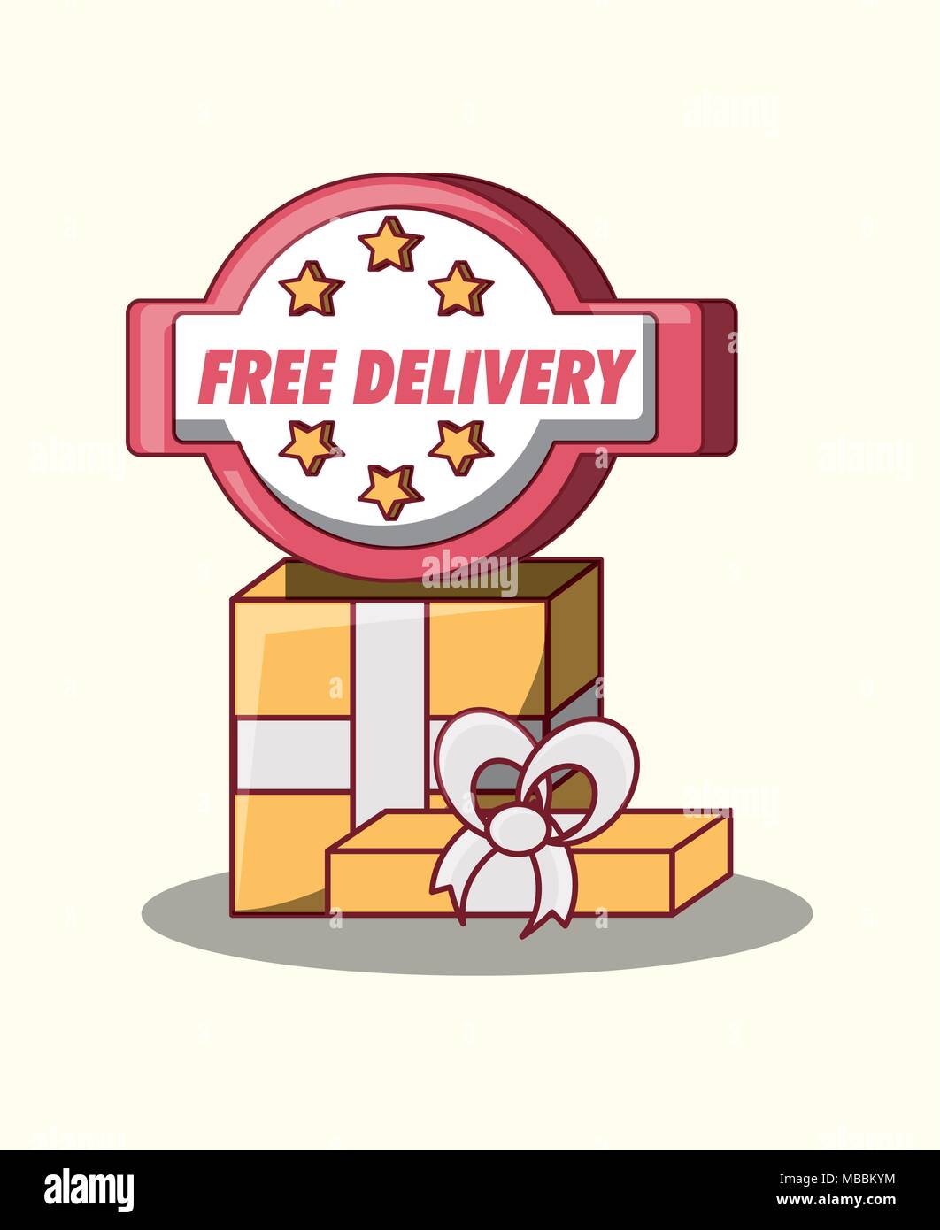 Delivery Box Design Sign Free delivery design with gift box over white background, colorful ...