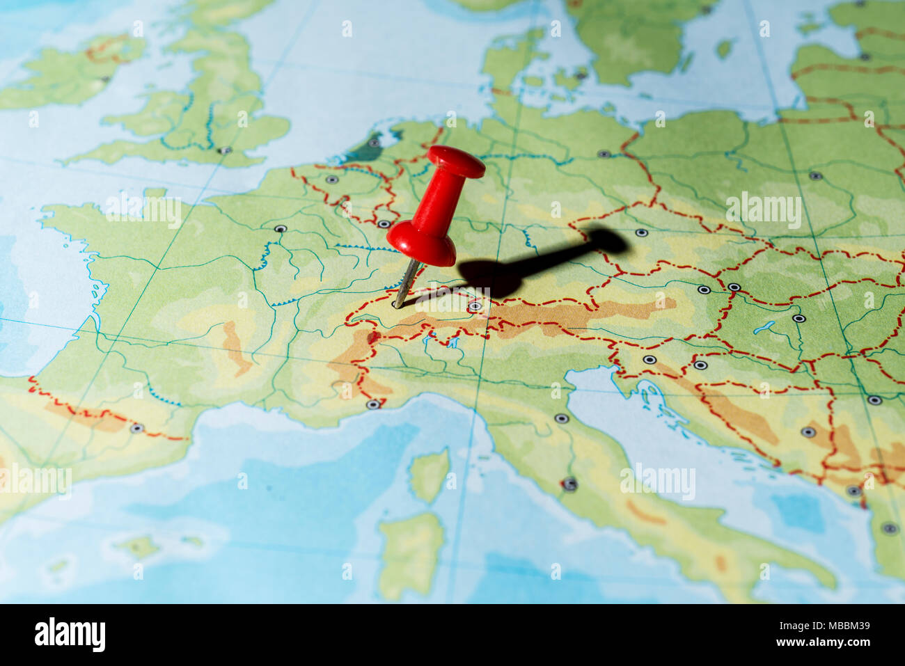 Red pin on a map pointing Bern Stock Photo