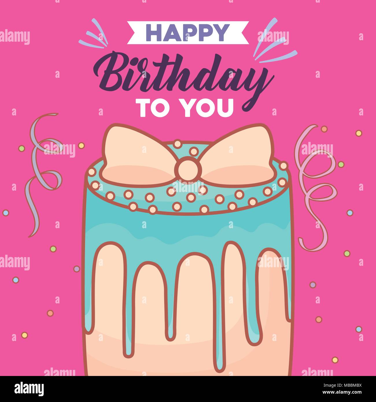 Happy birthday card with birthday cake over pink background, colorful ...