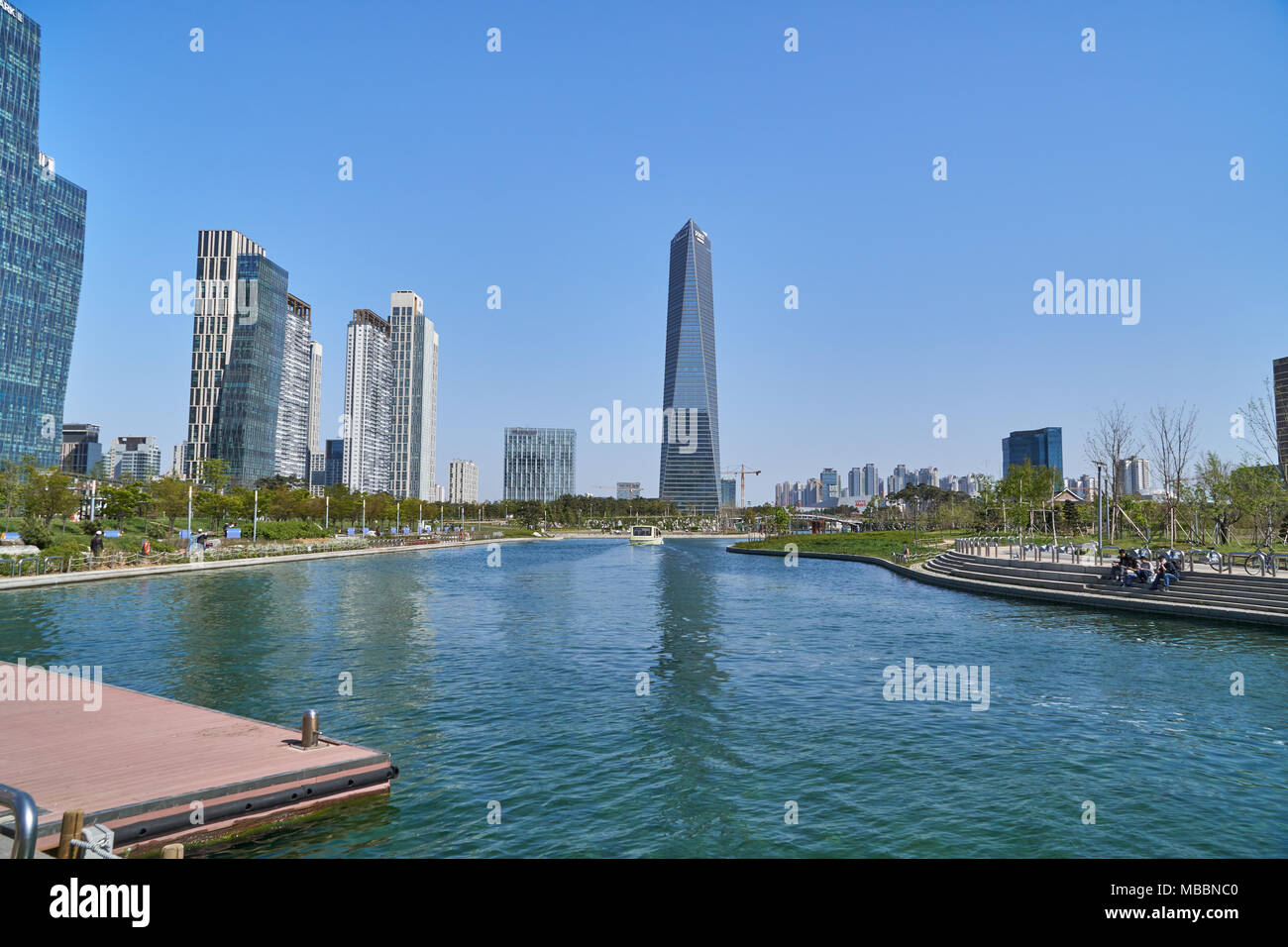 Incheon, Korea - April 27, 2017: Songdo International Business District (Songdo IBD) with Songdo Central Park. The city is a new smart city and connec Stock Photo