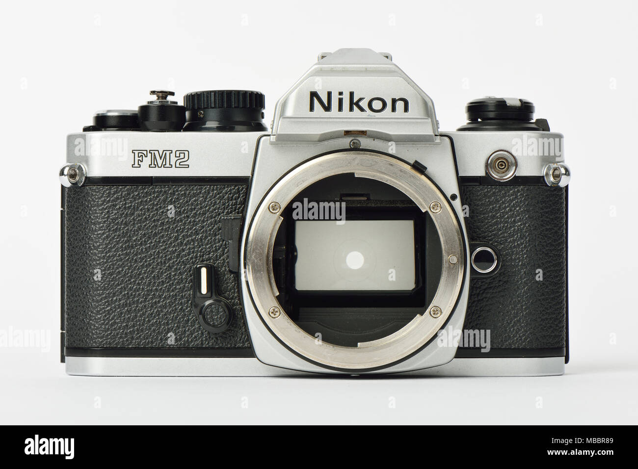 SEOUL, KOREA - April 23 2014: Old film camera Nikon FM2 on a white background Stock Photo