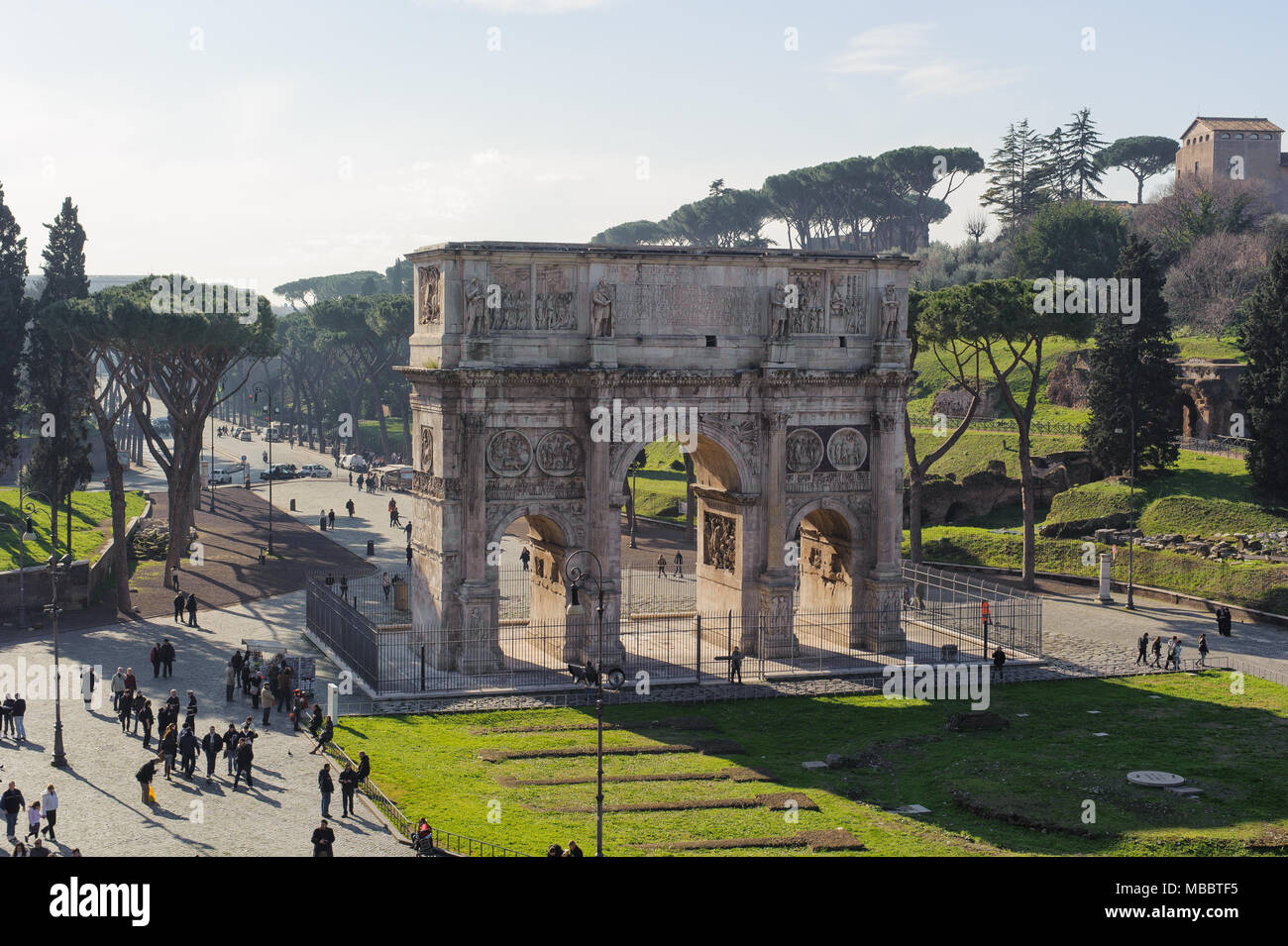 ROME, ITALY - JANUARY 21, 2010: Arch of Constantine is a triumphal arch in Rome near the colosseum and it is the lastest one of existing triumphal arc Stock Photo