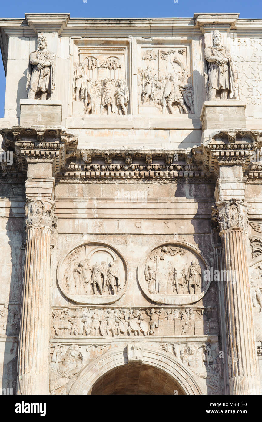 ROME, ITALY - JANUARY 21, 2010: Detail of Arch of Constantine. It is a triumphal arch in Rome near the colosseum and it is the lastest one of existing Stock Photo