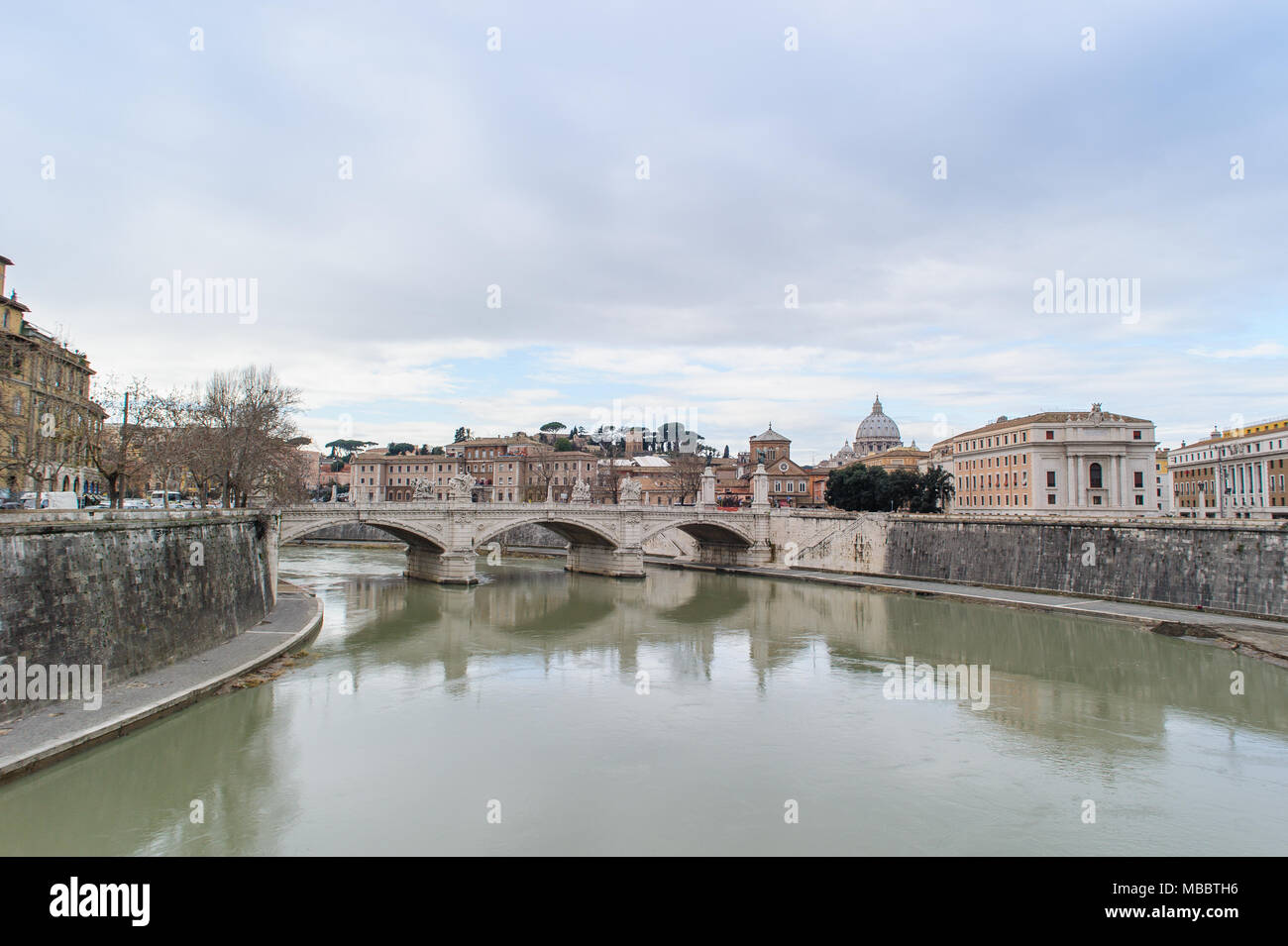 ROME, ITALY - JANUARY 27, 2010: View of Rome with the tiber river. Stock Photo