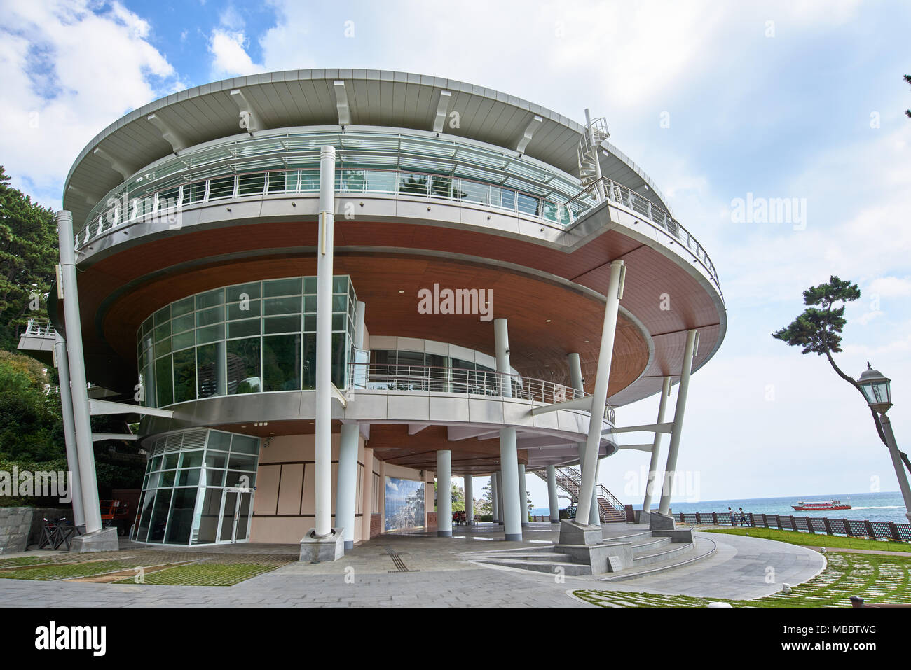 Busan, Korea - September 19, 2015: The Nurimaru APEC is located on Dongbaekseom island and built for the 2nd APEC Leaders' meeting in 2005. The buildi Stock Photo