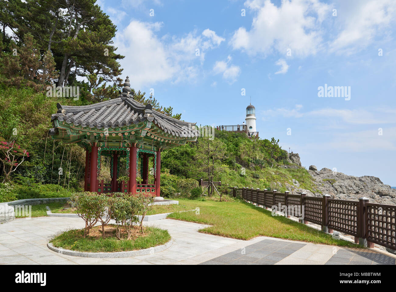 Busan, Korea - September 19, 2015: Pavilion at the garden of Nurimaru APEC House. The Nurimaru APEC is located on Dongbaekseom island and built for th Stock Photo