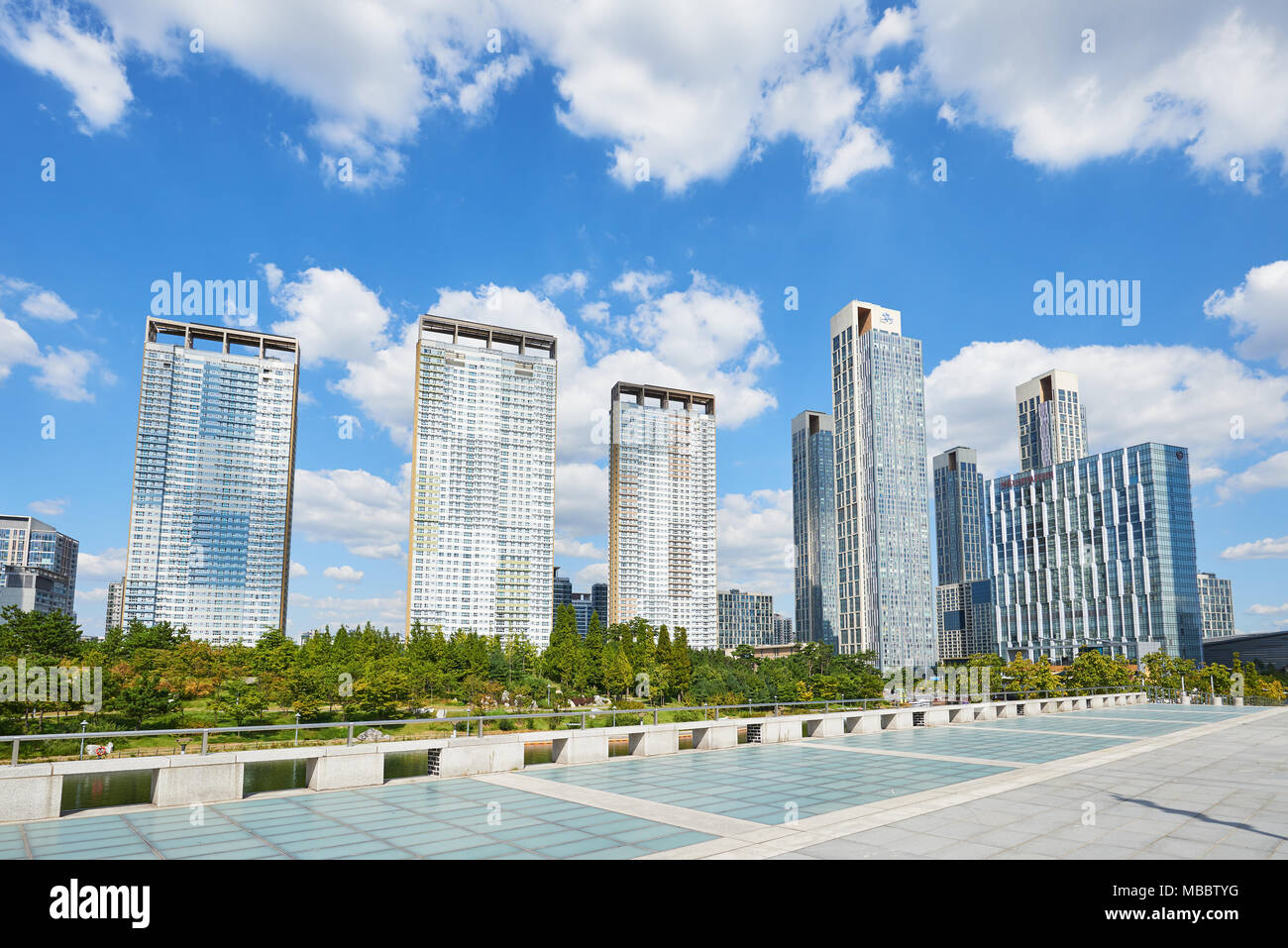 Songdo, Korea - September 07, 2015: Songdo International Business District (Songdo IBD) is a new smart city built in Incheon, South Korea. SIBD is con Stock Photo