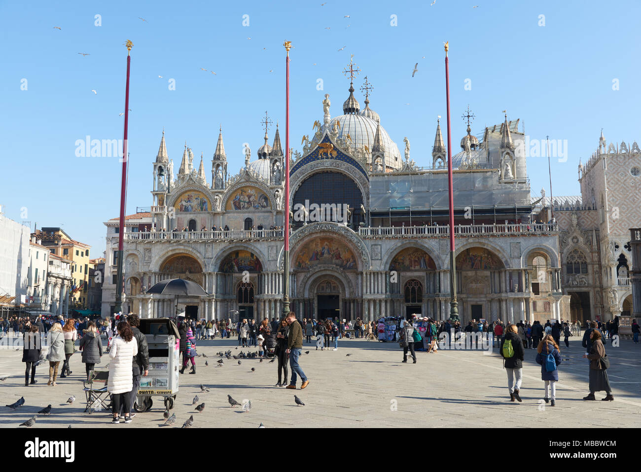 Venice, Italy - Febuary 19, 2016: St Mark's Basilica (Basilica Cattedrale Patriarcale di San Marco), a Roman Catholic Archdiocese of Venice. It is one Stock Photo