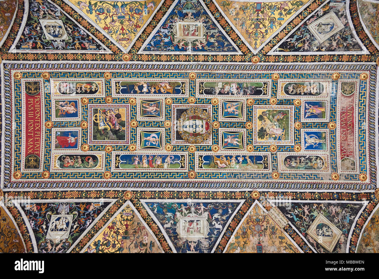 Siena, Italy - Febuary 16, 2016: Ceilling of Piccolomini Library  in Duomo di Siena, housing precious illuminated choir books and frescoes painted by  Stock Photo