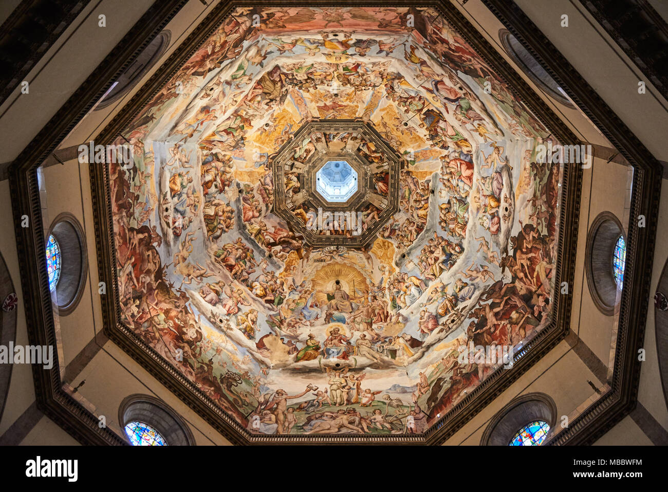 Florence, Italy - Febuary 17, 2016: The Last Judgement under the dome of Cattedrale di Santa Maria del Fiore. painted by Giorgio Vasari and Federico Z Stock Photo