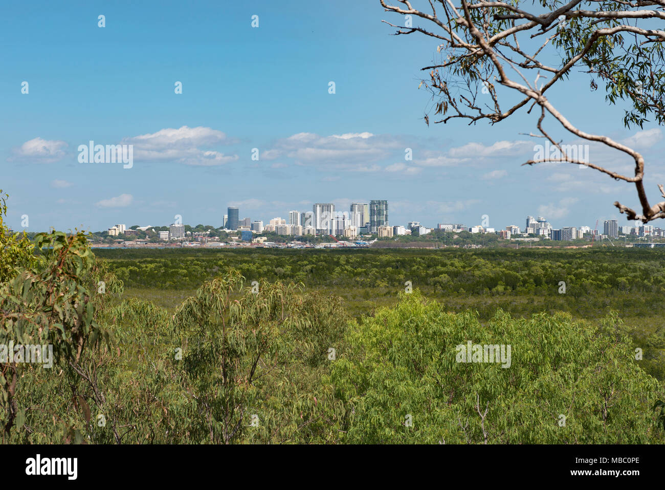 Darwin, viewed from Charles Darwin National Park, is the capital city of the Northern Territory of Australia. Stock Photo