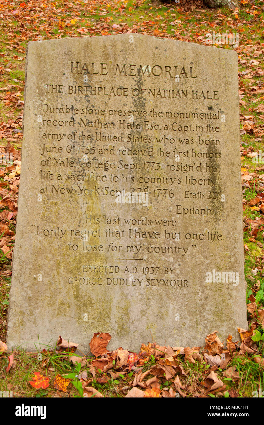 Hale Birthplace monument, Nathan Hale Homestead, Connecticut Stock Photo