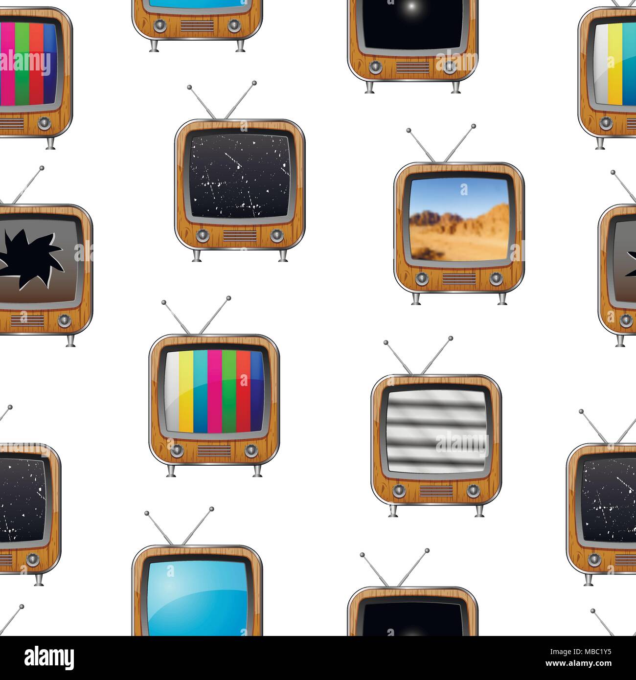 Seamless pattern with retro television sets. Colorful abstract vector background. Stock Vector