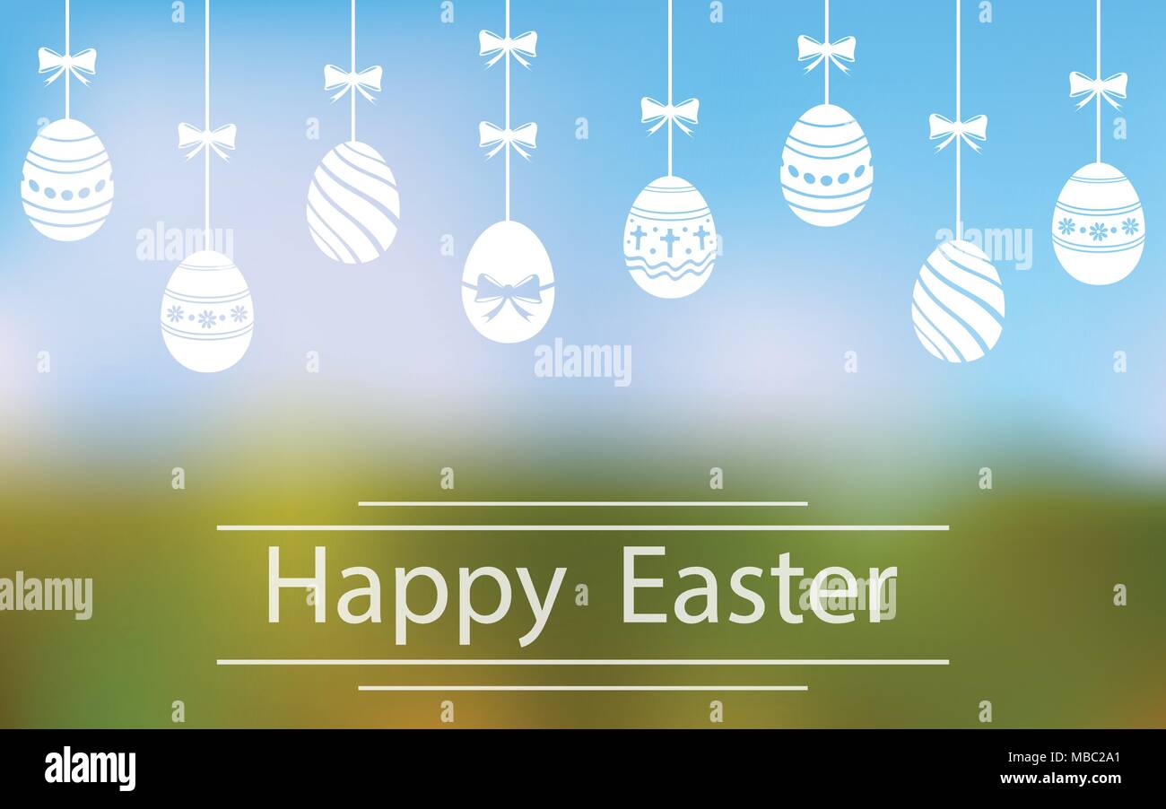 Easter eggs hanging ornaments. Happy Easter background Stock Vector