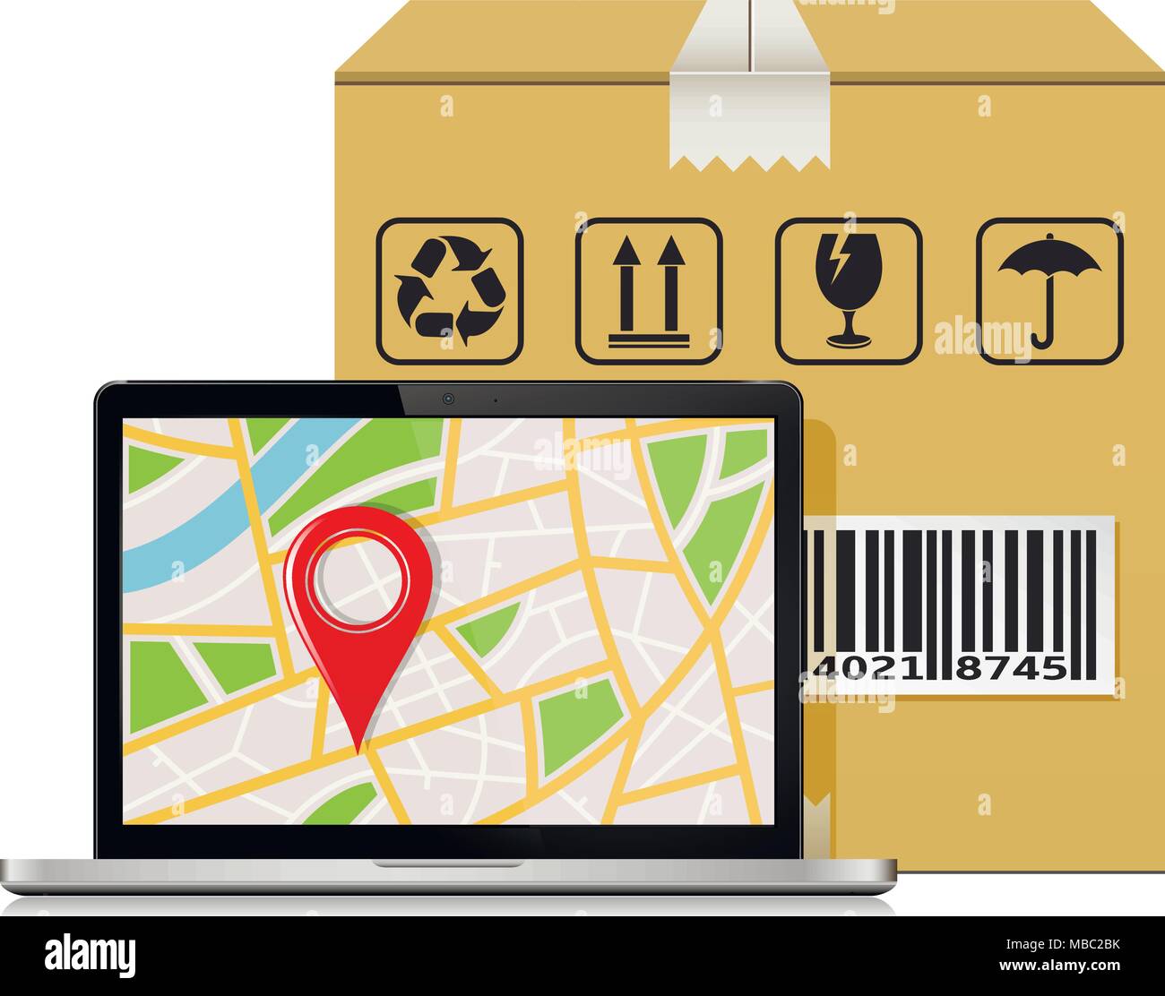 Parcel box and laptop with gps map. Mock-up for shipping parcel tracking  order Stock Vector Image & Art - Alamy