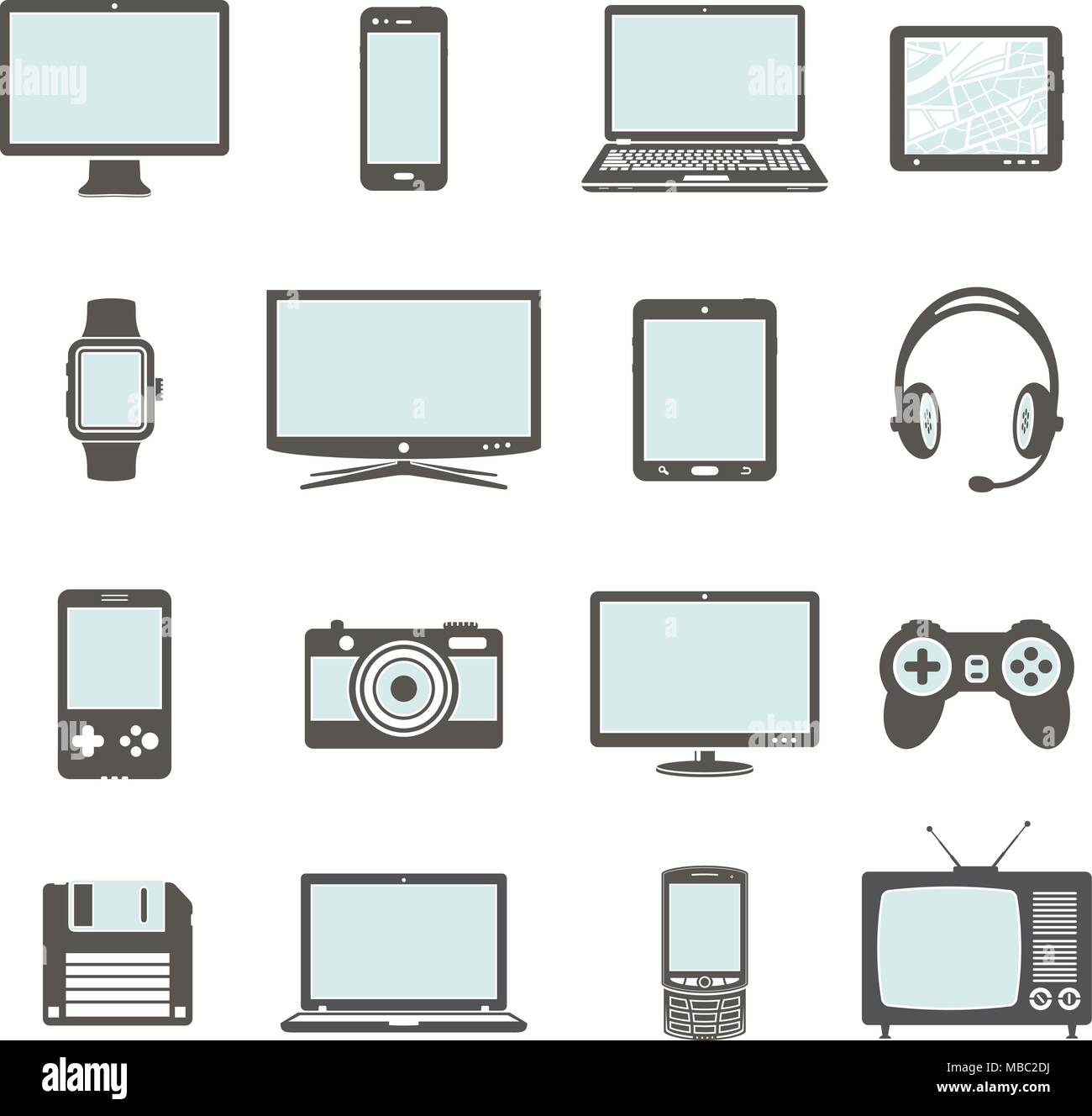 Modern digital devices and electronic gadgets icons. Vector ...