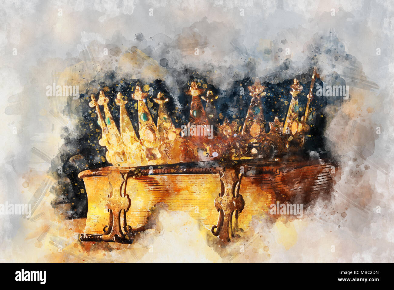 watercolor style illustration of beautiful queen/king crown. fantasy medieval period Stock Photo