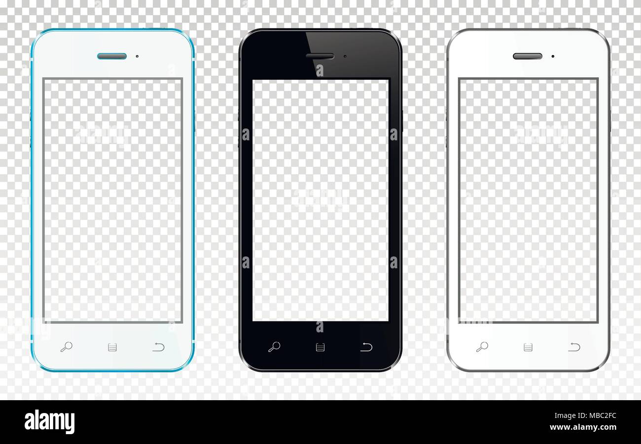 Realistic smartphones with transparent screen isolated on transparent background. Vector illustration. Stock Vector