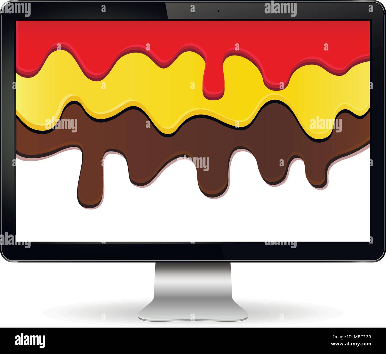 Computer display isolated on white background with rainbow paint on