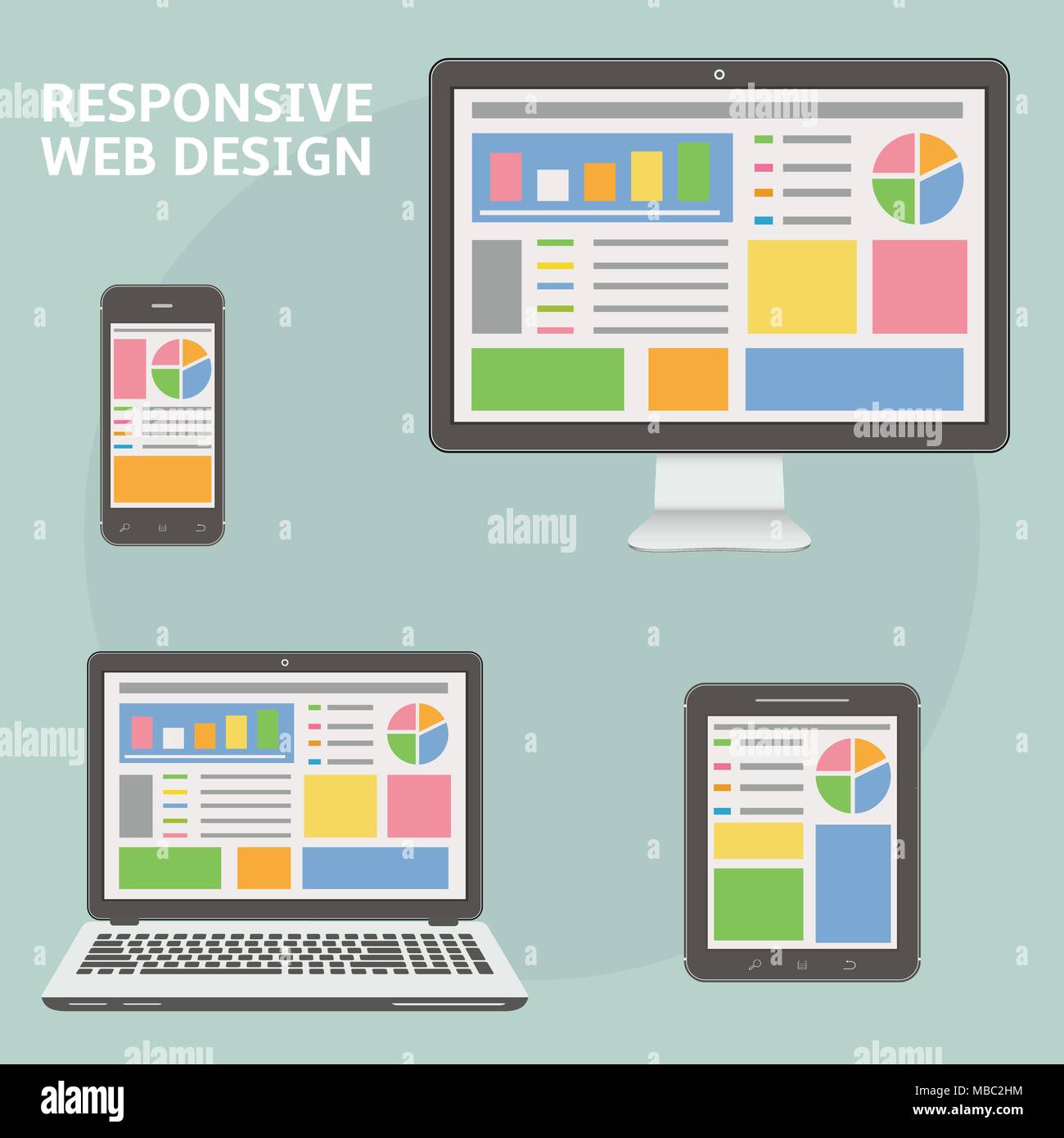 Responsive web design flat style. Vector illustration. Stock Vector