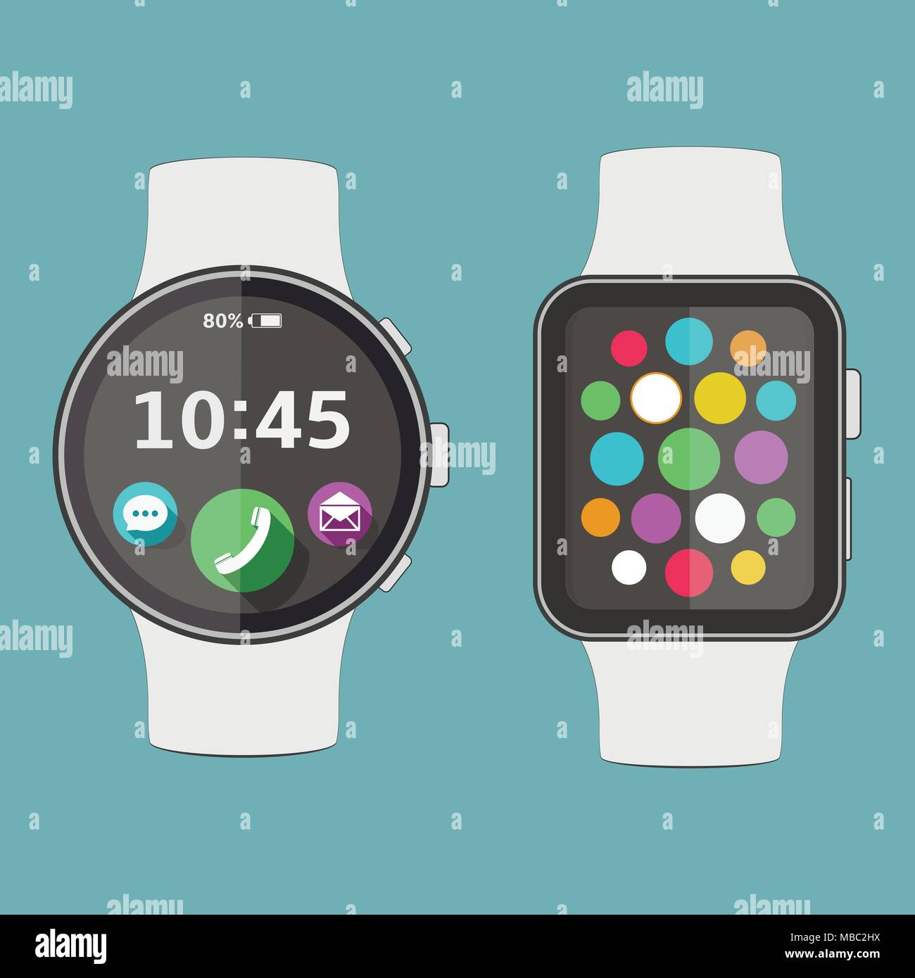 Flat modern and classic smart watches. Vector illustration. Stock Vector