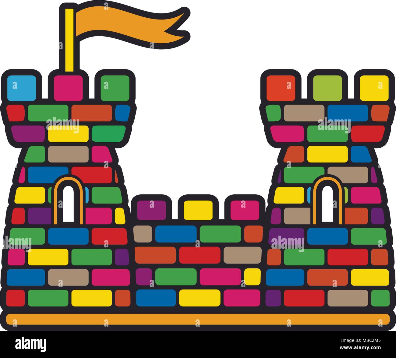Castle with colorful bricks vector logo design template Stock Vector