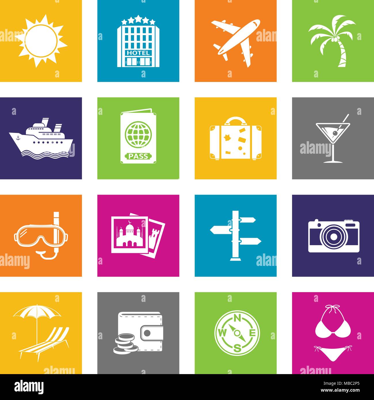 Summer and travel flat icons set. Vector illustration Stock Vector ...