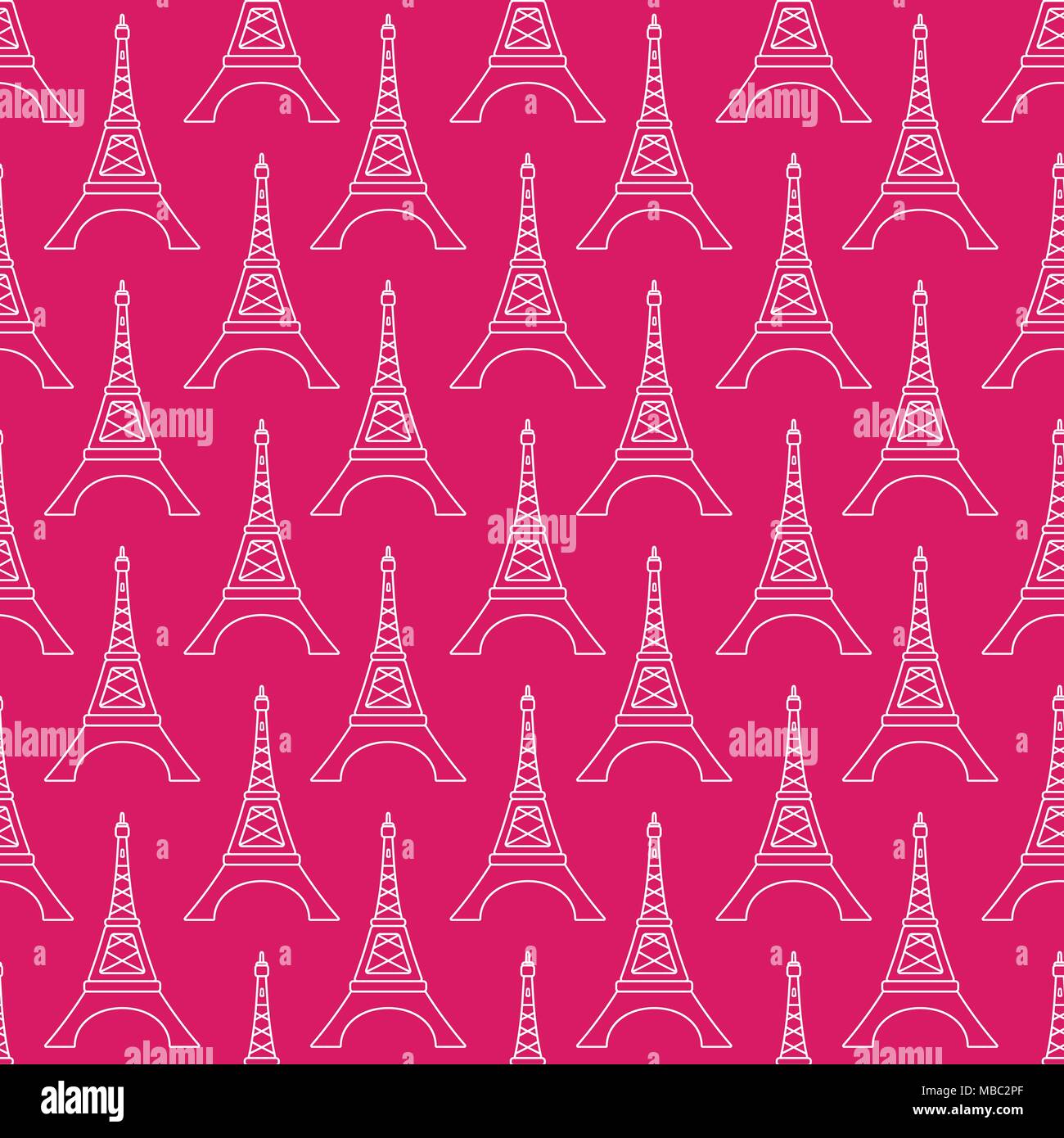 Vector Eiffel towers shapes romantic seamless pattern on pink background Stock Vector