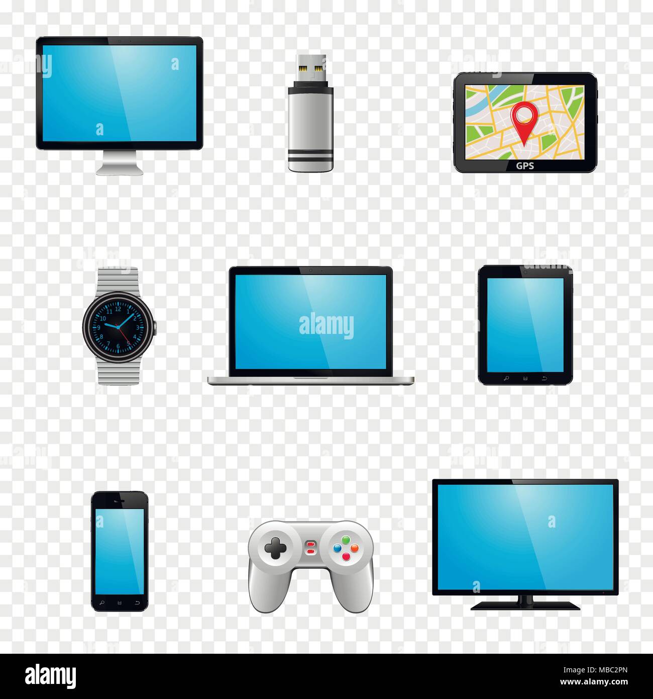 Electronic devices and multimedia gadgets icons. Vector illustration. Stock Vector