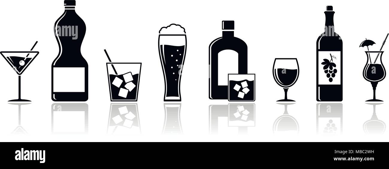 Alcohol drinks icons. Banner design. Cocktails, wine, whiskey beer Vector set Stock Vector