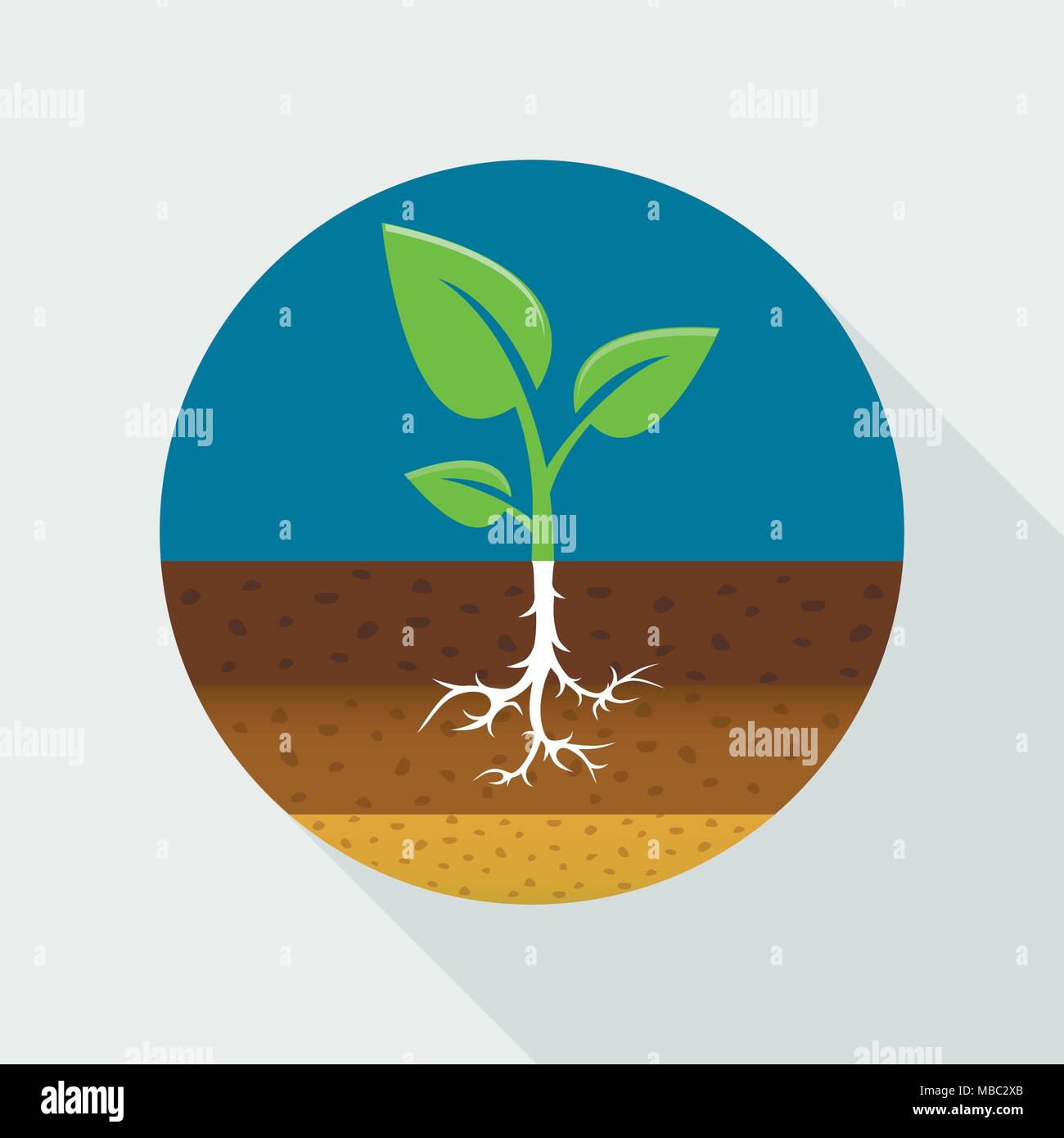 Growing sprout flat icon with long shadow. Vector illustration. Stock Vector