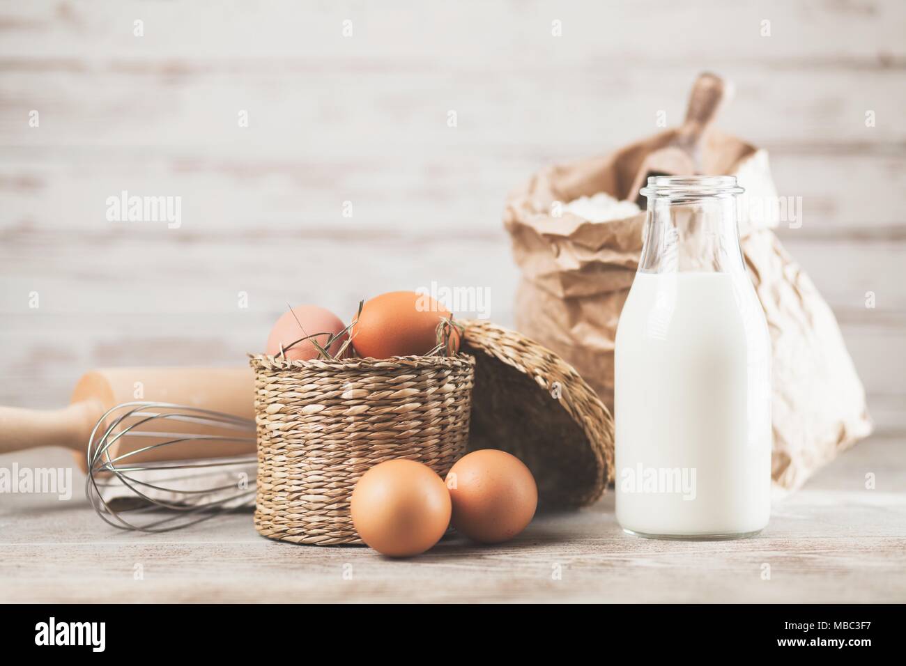 Eggs, flour and milk Stock Photo Alamy