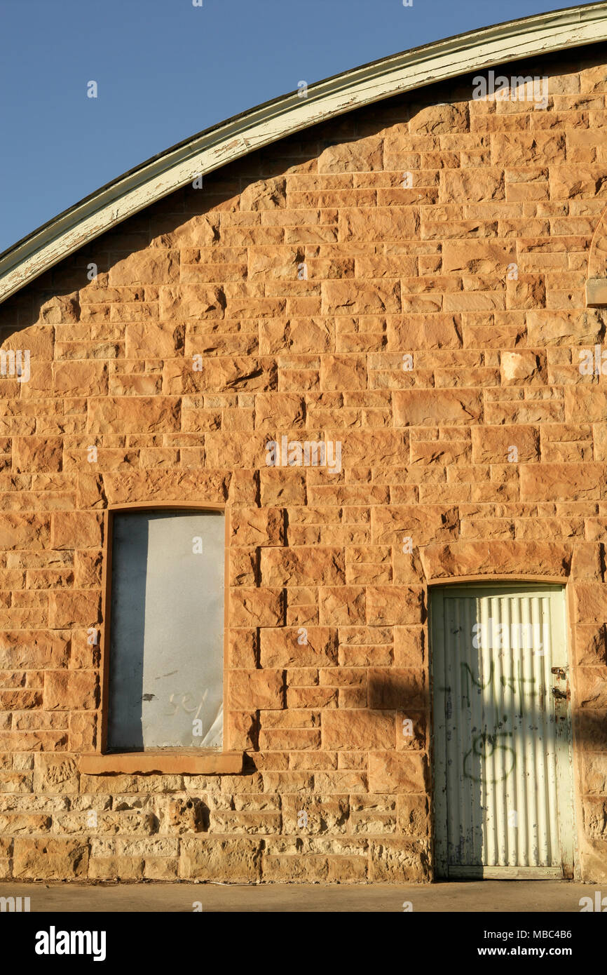 Close up detail of masonary stone work,1886 constructed Goods Shed, Strathalbyn South Australia. Stock Photo