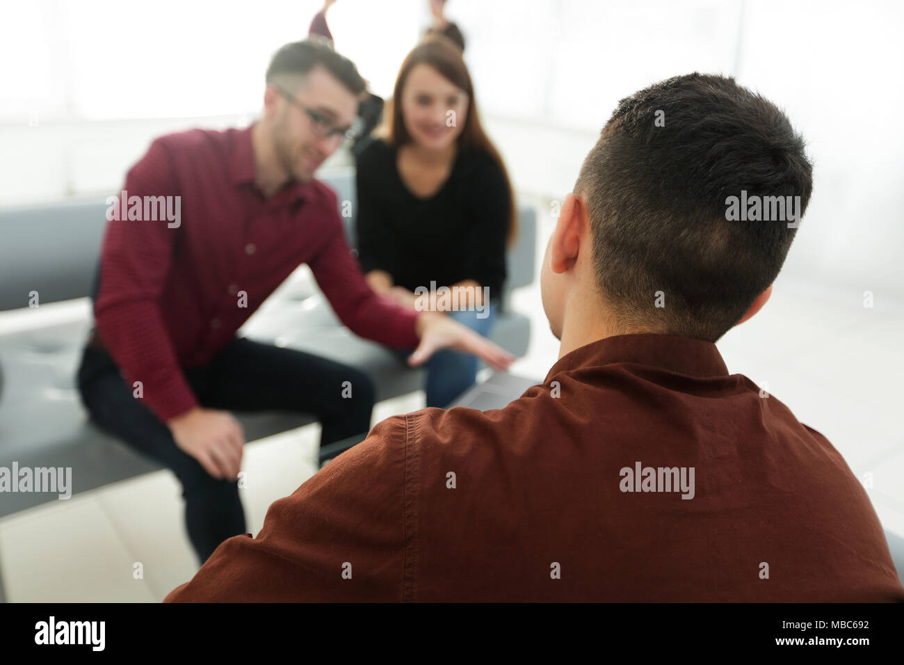 business background.employees talking to a customer Stock Photo