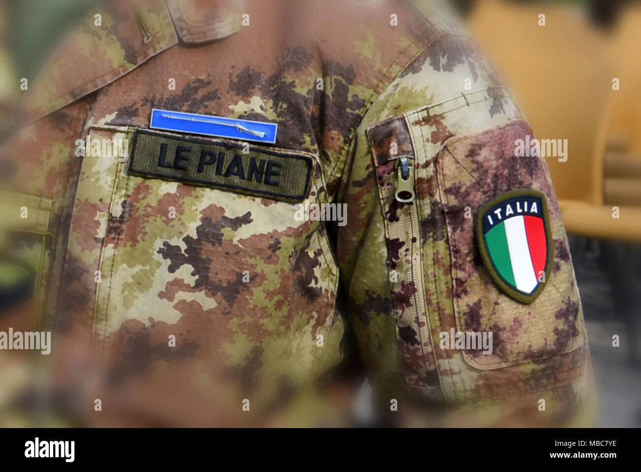 An Italian Army Soldier wears his Expert Infantryman’s Badge (EIB) during the EIB ceremony at Caserma Del Din, Vicenza, Italy, 15 Feb. 2018. (U.S. Army Stock Photo