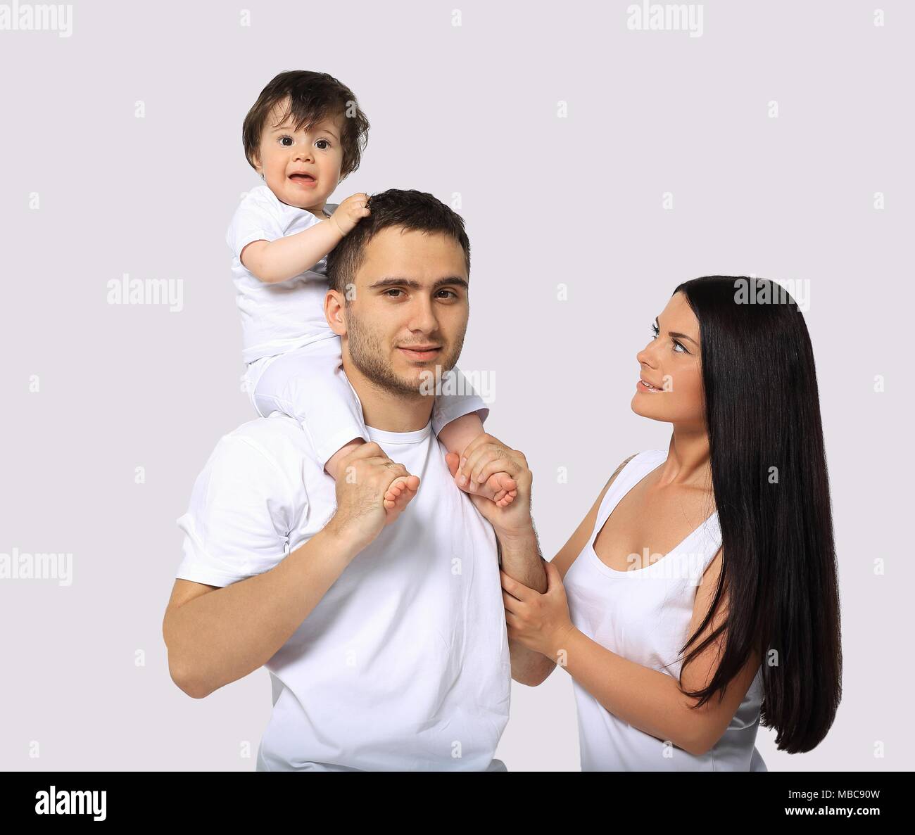 A happy family on white background Stock Photo - Alamy