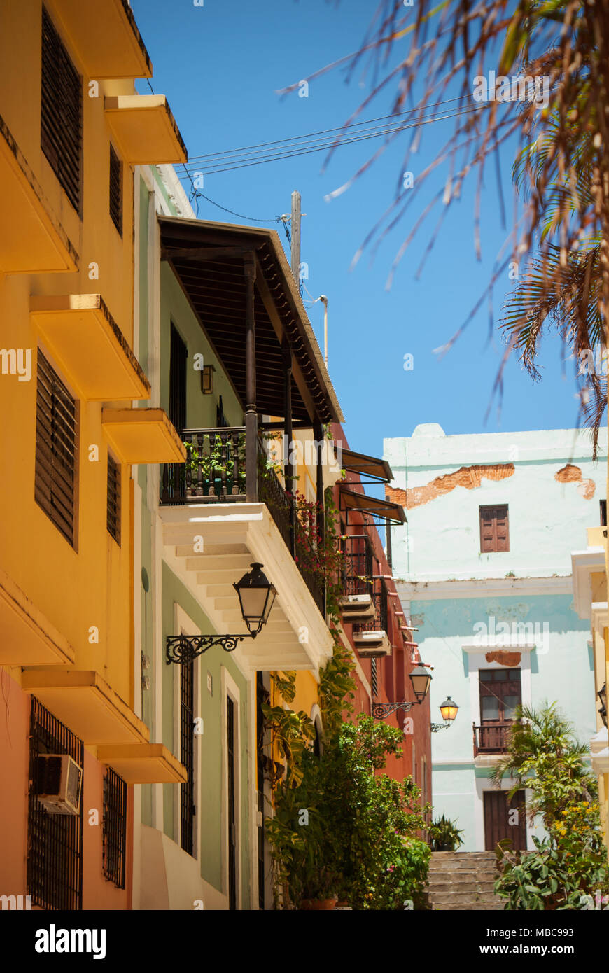 Colorful buildings of Spanish Colonial architecture in Old San Juan (San Juan, Puerto Rico) Stock Photo