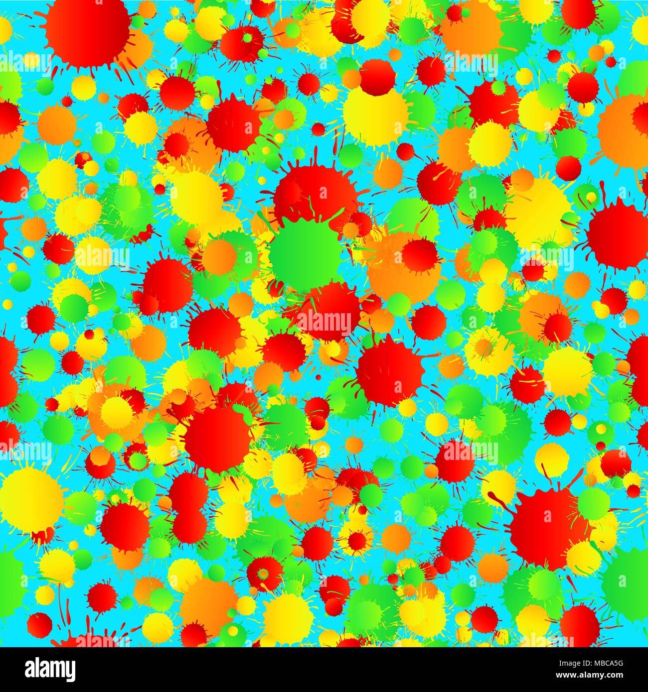 Yellow, red, green, turquoise artistic watercolor paint drops seamless ...