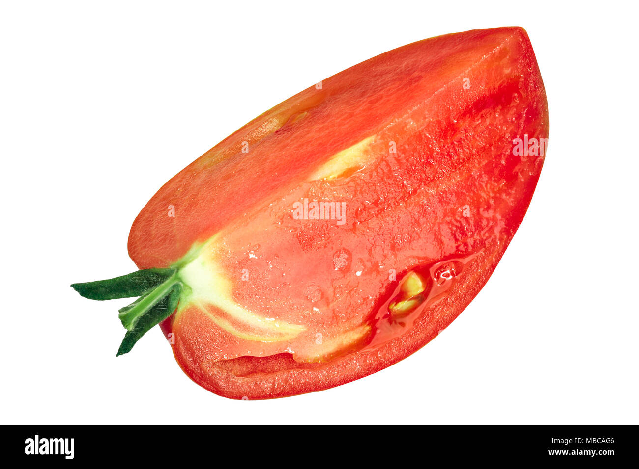 Slice or quarter of oxheart Cuor di bue tomato, top view Stock Photo