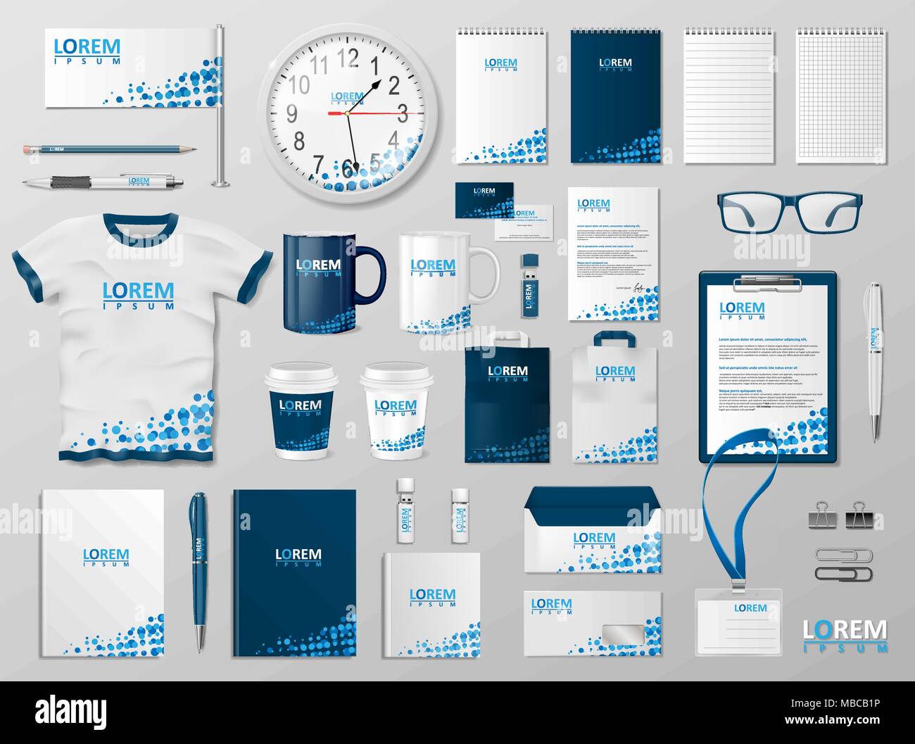 Corporate Branding identity template design. Modern Stationery mockup blue color. Business style stationery and documentation for your brand. Vector illustration Stock Vector