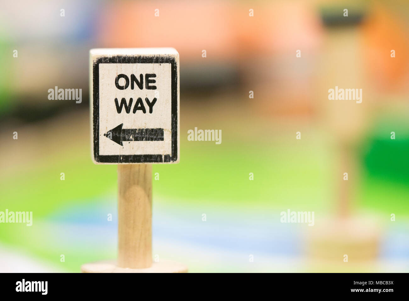 one way sigh - Toy Set Street Signs - Play set Educational toys for preschool indoor playground (selective focus) Stock Photo