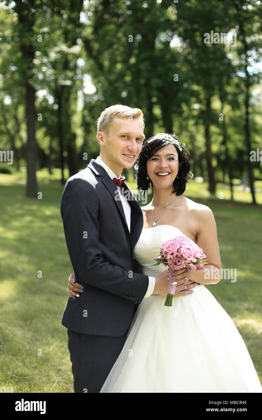 Bridal Couple Enjoying Wedding Day Park High Resolution Stock ...
