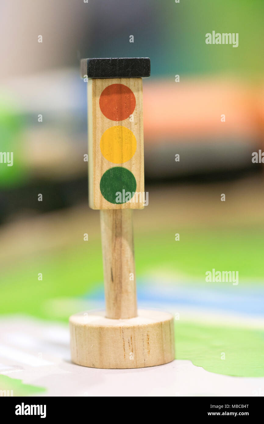 stop road sign - Toy Set Street Signs ,Play set Educational toys for preschool indoor playground(selective focus) Stock Photo
