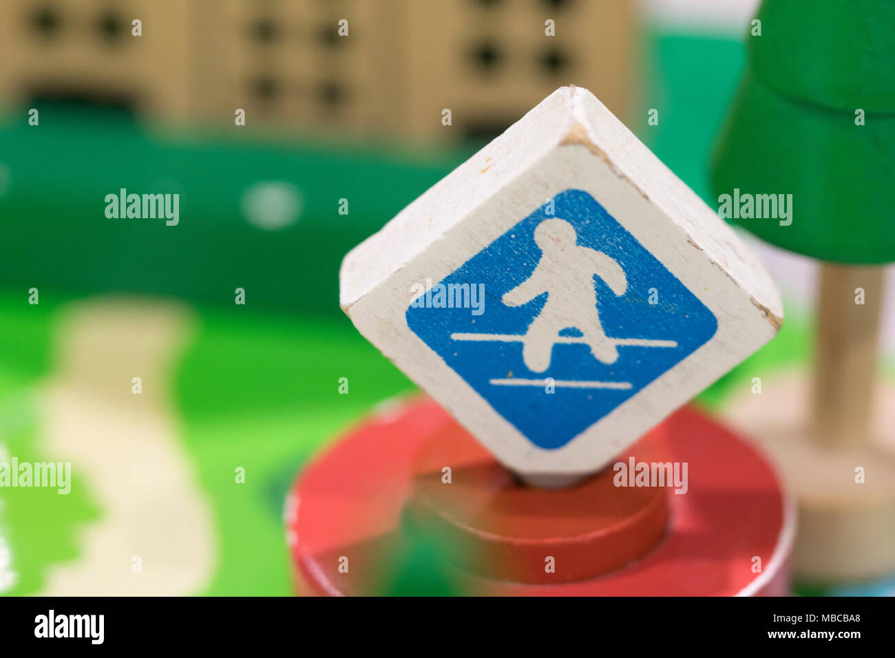 Cross road sign - Traffic sigh toy, Play set Educational toys for preschool indoor playground(selective focus) Stock Photo