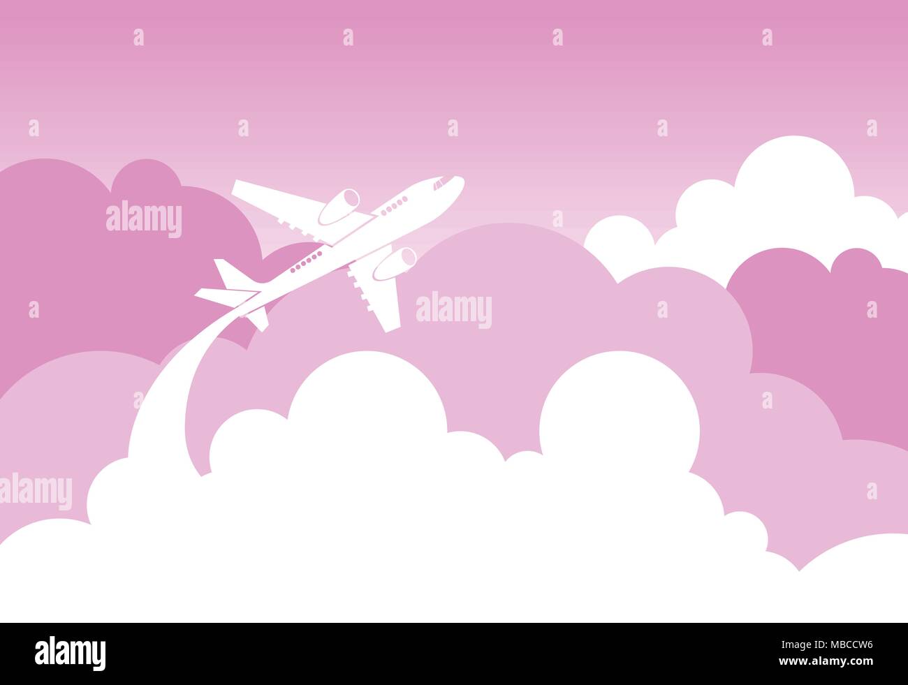 Silhouette Plane Fly Over Pink Clouds And Sky Love Backgrouund Stock ...